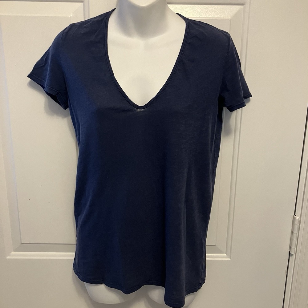 Women's Standard James Perse V Neck Short Sleeve Navy Blue Size Medium/Large